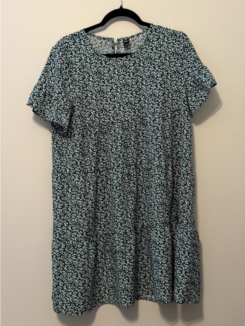 SHEIN Green Floral Babydoll Dress Womens Large Short Sleeve Mini